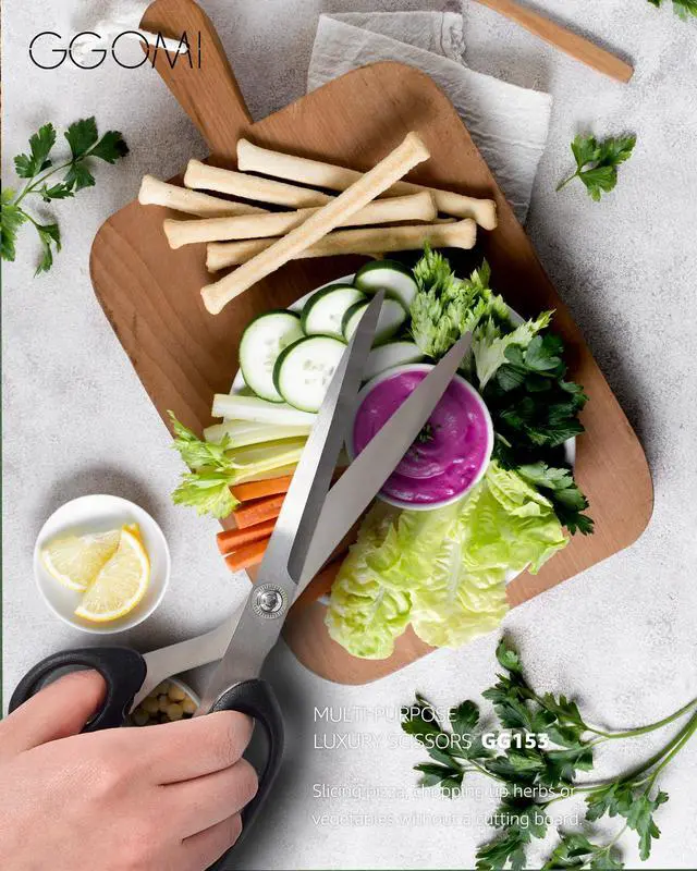 Alt view image 6 of 7 - 2.2T Stainless Blade Kitchen Scissors - 9.6in x 1Pack | Korean Style Sharp Heavy Duty All Purpose Kitchen Shears for Cooking Food | Barbecue Kalbi Rib Meat Cutting Dishwasher Safe (GG153, Black)