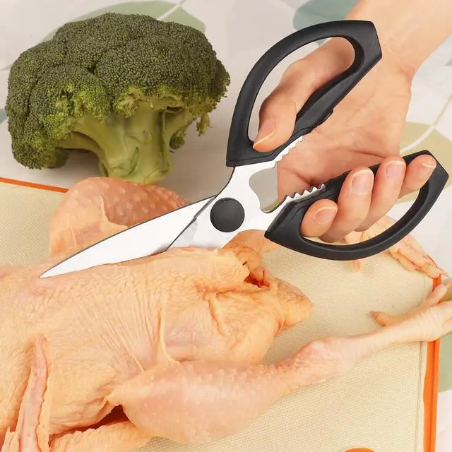 Alt view image 2 of 7 - Kitchen Scissors, Heavy Duty Kitchen Shears with Sharp Stainless Steel Blades, Dishwasher Safe Cooking Scissors for Cutting Meat, Fish, Vegetables, Black