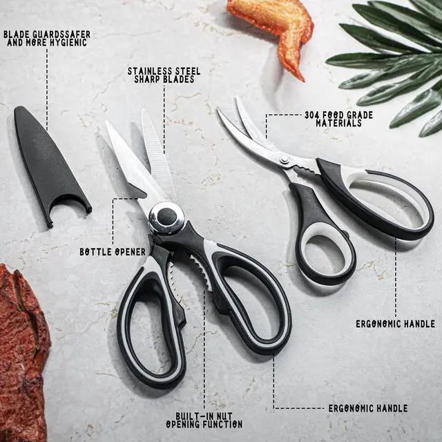 Alt view image 3 of 7 - Kitchen Scissors Set of 2,Stainless Steel Kitchen Shears with Protective Sheath,Poultry Shears Scissors for Food Fish Meat