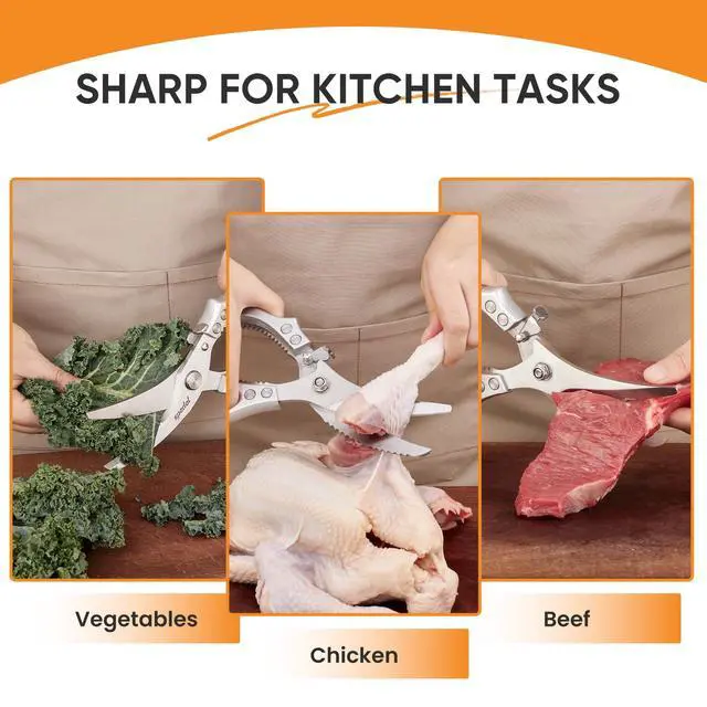 Alt view image 2 of 6 - Kitchen Scissors Food Cutting: Heavy Duty Poultry Meat Shears | Stainless Steel All Purpose for Home Cooking & Restaurant