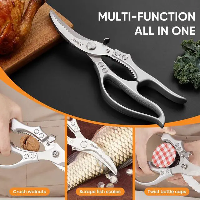 Alt view image 3 of 6 - Kitchen Scissors Food Cutting: Heavy Duty Poultry Meat Shears | Stainless Steel All Purpose for Home Cooking & Restaurant