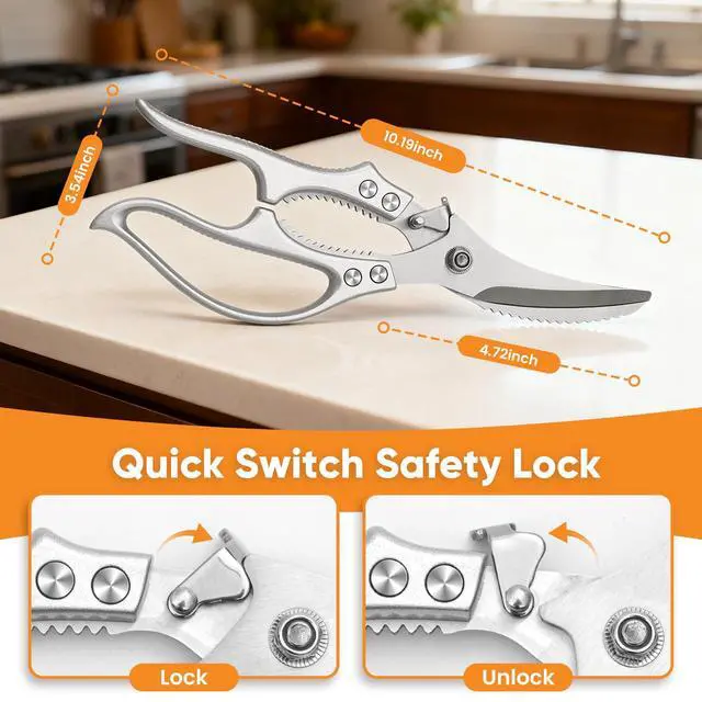 Alt view image 4 of 6 - Kitchen Scissors Food Cutting: Heavy Duty Poultry Meat Shears | Stainless Steel All Purpose for Home Cooking & Restaurant