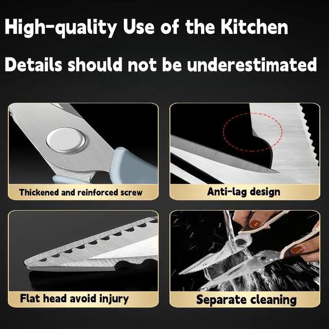 Alt view image 4 of 7 - Kitchen Scissors, All Purpose Kitchen Shears Reddish Black Detachable for Cleaning with Protective Sheath, kitchen Scissors for Food Durable Stainless Steel