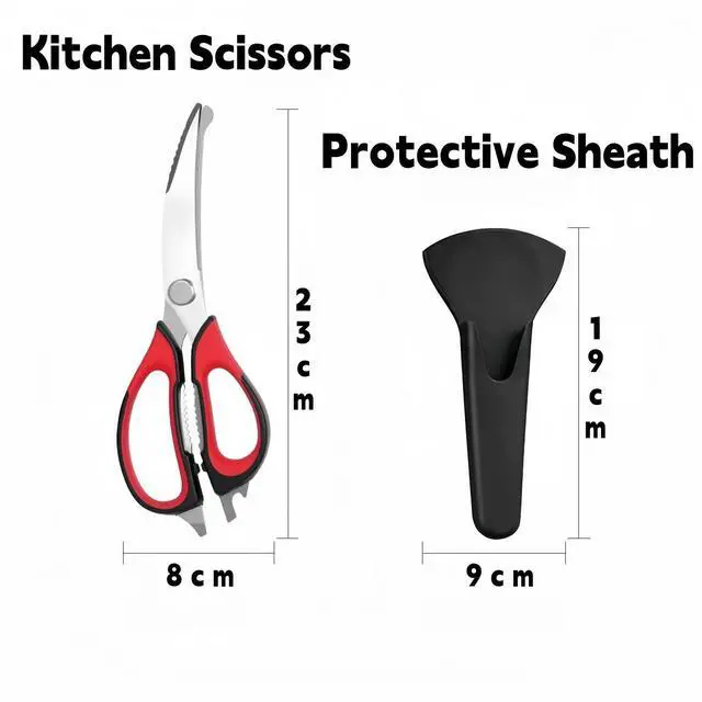 Alt view image 7 of 7 - Kitchen Scissors, All Purpose Kitchen Shears Reddish Black Detachable for Cleaning with Protective Sheath, kitchen Scissors for Food Durable Stainless Steel