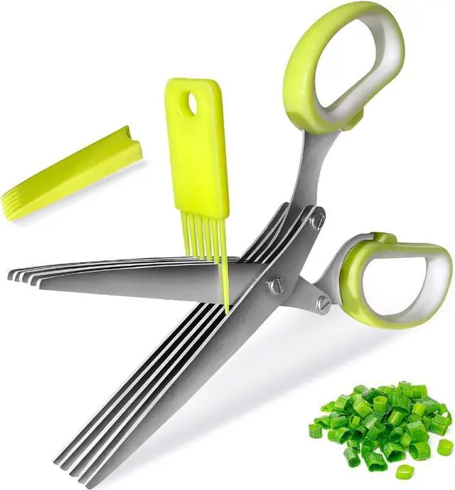 Main image of Herb Scissors, Shallot Scissors, Multipurpose 5 Blade Kitchen Herb Shears, Herb Cutter with Safety Cover and Cleaning Comb for Chopping Shallot Basil Chive Parsley