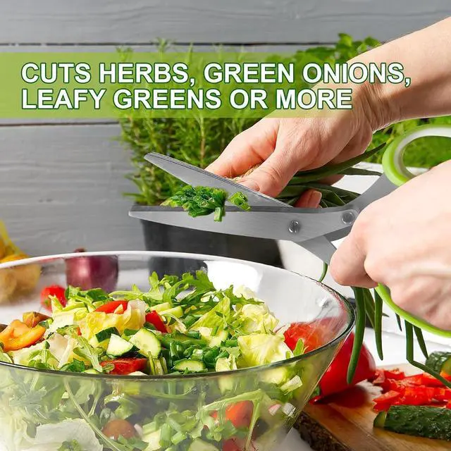 Alt view image 2 of 7 - Herb Scissors, Shallot Scissors, Multipurpose 5 Blade Kitchen Herb Shears, Herb Cutter with Safety Cover and Cleaning Comb for Chopping Shallot Basil Chive Parsley