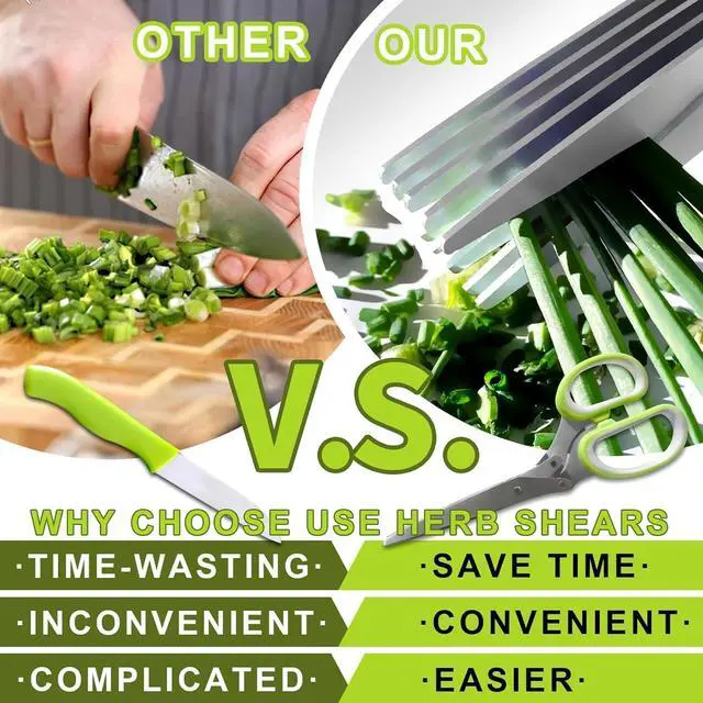 Alt view image 5 of 7 - Herb Scissors, Shallot Scissors, Multipurpose 5 Blade Kitchen Herb Shears, Herb Cutter with Safety Cover and Cleaning Comb for Chopping Shallot Basil Chive Parsley