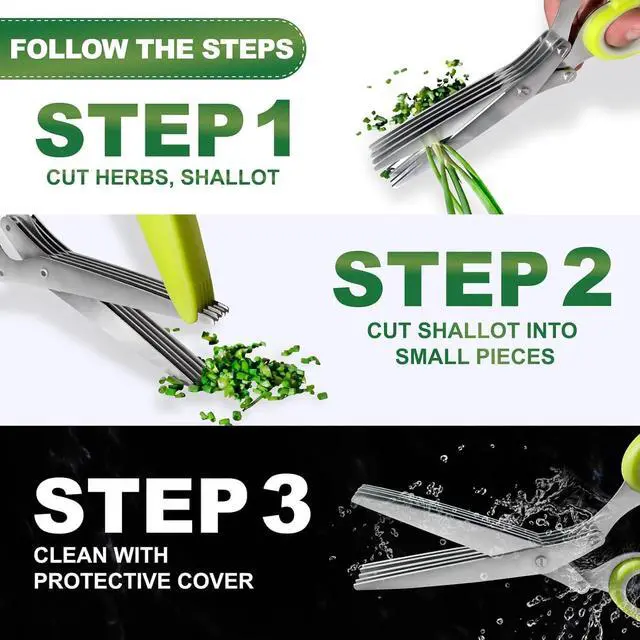 Alt view image 7 of 7 - Herb Scissors, Shallot Scissors, Multipurpose 5 Blade Kitchen Herb Shears, Herb Cutter with Safety Cover and Cleaning Comb for Chopping Shallot Basil Chive Parsley