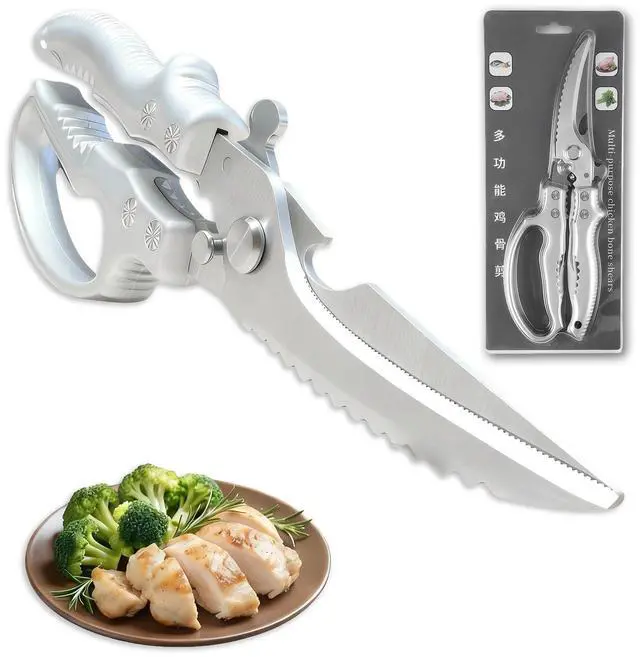 Main image of Vexrythm Heavy Duty Poultry Shears - Effortlessly Cut Chicken, Meat & Veggies with Non-Slip Handle, Safety Lock & Spring Loaded Design! Dishwasher Safe Kitchen Shears!