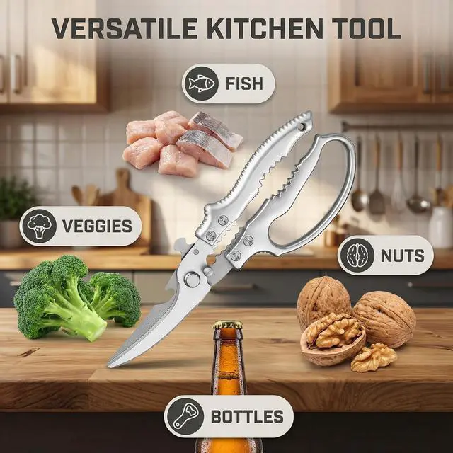 Alt view image 2 of 7 - Vexrythm Heavy Duty Poultry Shears - Effortlessly Cut Chicken, Meat & Veggies with Non-Slip Handle, Safety Lock & Spring Loaded Design! Dishwasher Safe Kitchen Shears!