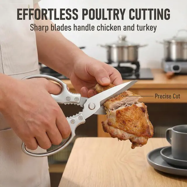 Alt view image 5 of 7 - Vexrythm Heavy Duty Poultry Shears - Effortlessly Cut Chicken, Meat & Veggies with Non-Slip Handle, Safety Lock & Spring Loaded Design! Dishwasher Safe Kitchen Shears!