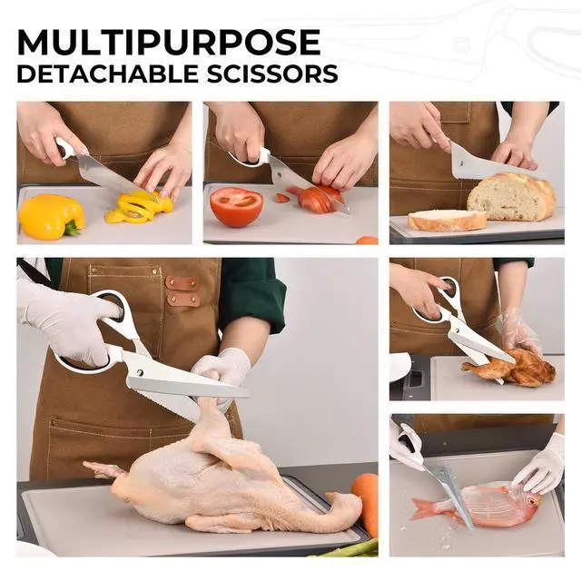 Alt view image 6 of 7 - Professional Kitchen Scissors for Food,Poultry Shears Heavy Duty with Serrated Edge,Detachable Meat Cutting Scissor for Chicken Bone And Turkey,Bread serrated knife Whit 1Pcs