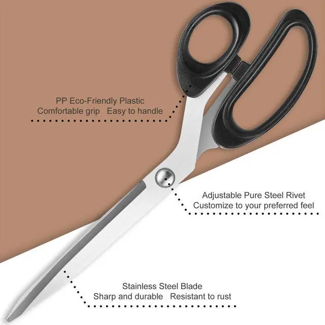 Alt view image 3 of 7 - 10-Inch All-Purpose Sharp Fabric Scissors - Heavy-Duty Stainless Steel Professional Shears for Cutting Clothes, Leather - Ideal for Tailor, Home, Office Use.