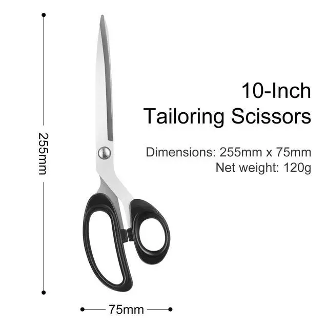 Alt view image 6 of 7 - 10-Inch All-Purpose Sharp Fabric Scissors - Heavy-Duty Stainless Steel Professional Shears for Cutting Clothes, Leather - Ideal for Tailor, Home, Office Use.