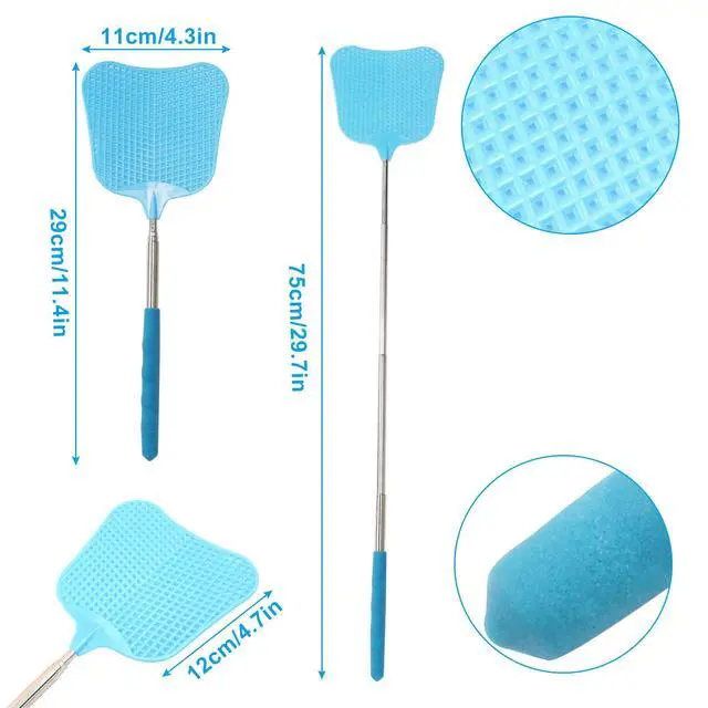 Alt view image 2 of 5 - 3 Pcs Telescopic Fly Swatter, 3 Color | Plastic, Long Handle, Heavy Duty, Indoor Outdoor Office Home