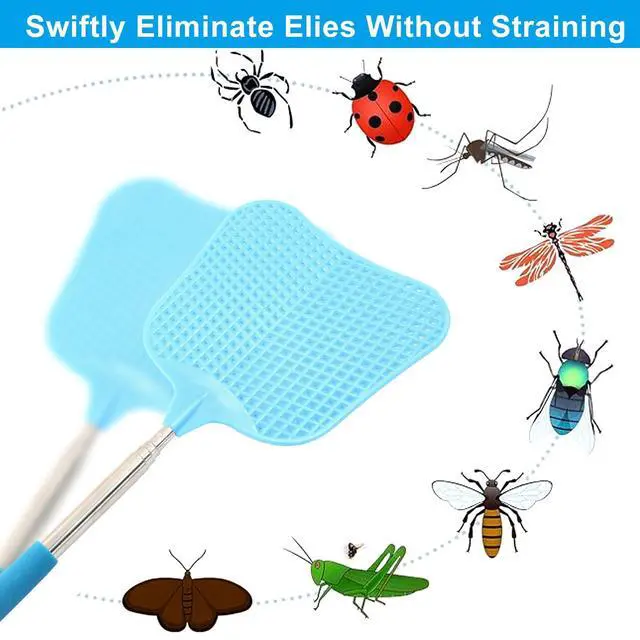 Alt view image 4 of 5 - 3 Pcs Telescopic Fly Swatter, 3 Color | Plastic, Long Handle, Heavy Duty, Indoor Outdoor Office Home