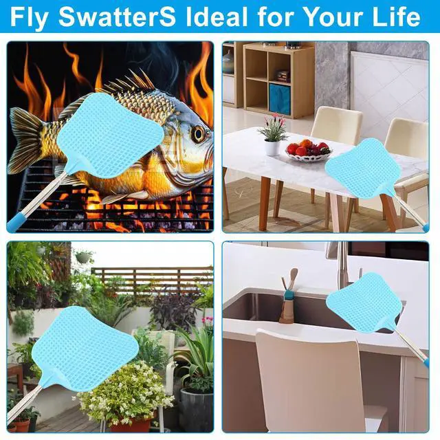 Alt view image 5 of 5 - 3 Pcs Telescopic Fly Swatter, 3 Color | Plastic, Long Handle, Heavy Duty, Indoor Outdoor Office Home