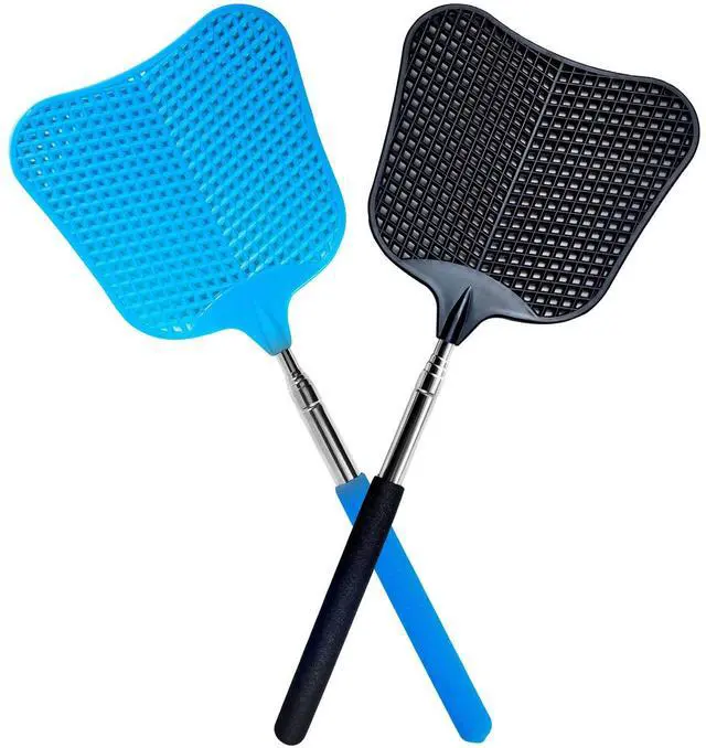 Main image of Fly Swatter, Flexible and Durable Telescopic Stainless Steel Retractable Handle Manual Fly swatters for Home,Garden,Classroom and Office (2Pcs Black& Blue)