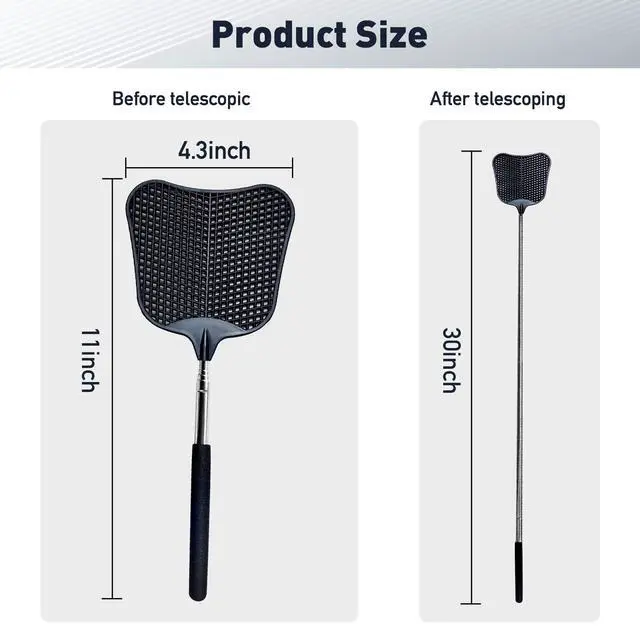Alt view image 2 of 6 - Fly Swatter, Flexible and Durable Telescopic Stainless Steel Retractable Handle Manual Fly swatters for Home,Garden,Classroom and Office (2Pcs Black& Blue)