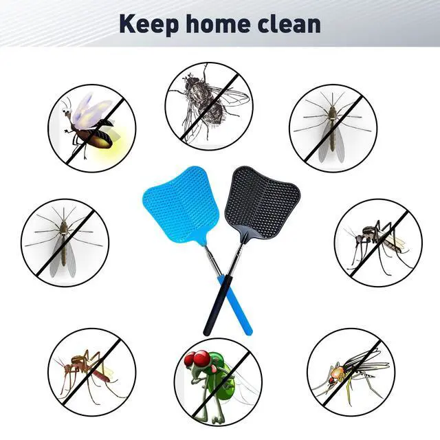 Alt view image 3 of 6 - Fly Swatter, Flexible and Durable Telescopic Stainless Steel Retractable Handle Manual Fly swatters for Home,Garden,Classroom and Office (2Pcs Black& Blue)