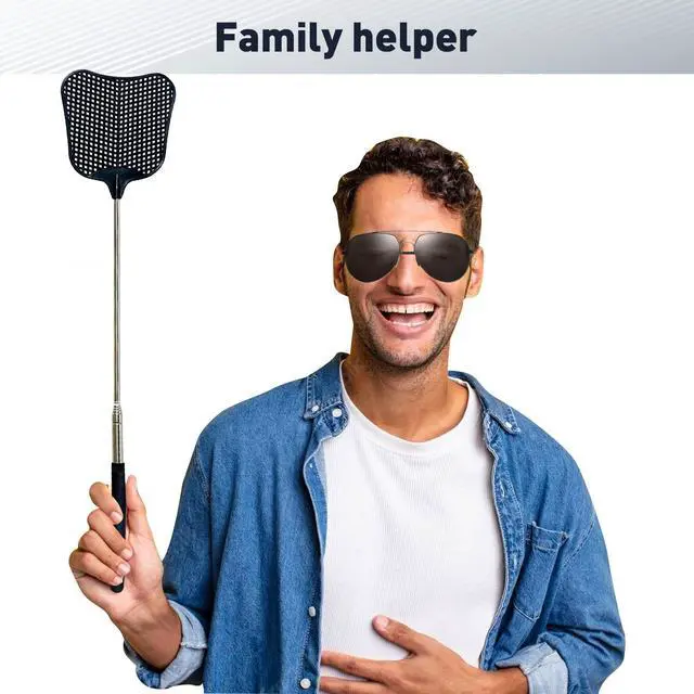 Alt view image 6 of 6 - Fly Swatter, Flexible and Durable Telescopic Stainless Steel Retractable Handle Manual Fly swatters for Home,Garden,Classroom and Office (2Pcs Black& Blue)
