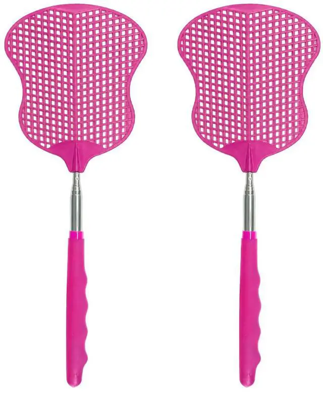Main image of Fly Swatter 2PCS Hot Pink | Durable Heavy Duty Plastic Fly Swatters Stainless Steel Telescopic FlySwatter for Indoors/Outdoor/Kitchen/Gardens