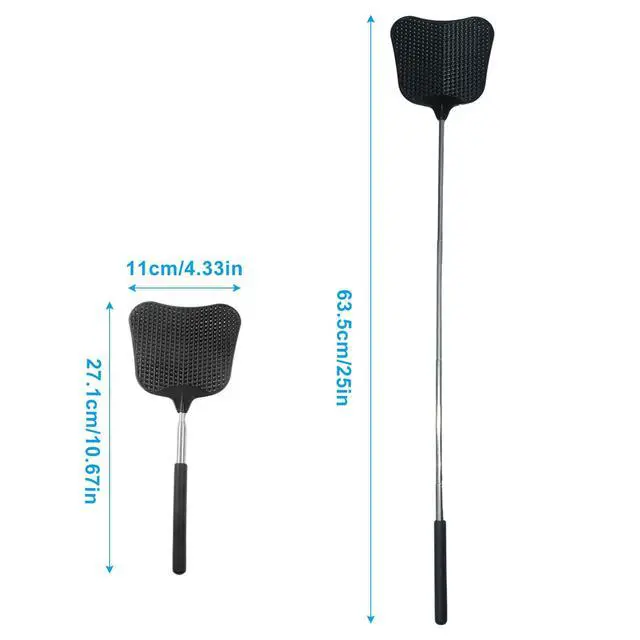 Alt view image 2 of 5 - 3 Pcs Telescopic Fly Swatter Black Red Green | Stainless Steel Handle, Large Plastic Paddle, Indoor Outdoor Use