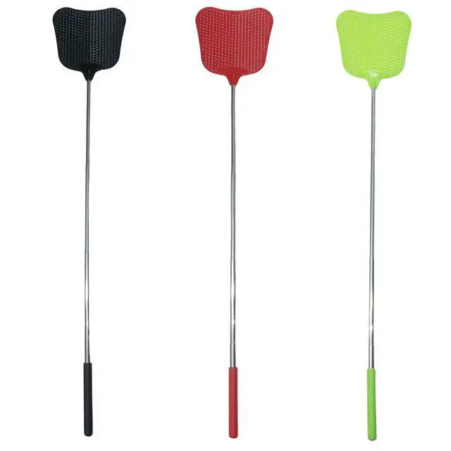 Alt view image 5 of 5 - 3 Pcs Telescopic Fly Swatter Black Red Green | Stainless Steel Handle, Large Plastic Paddle, Indoor Outdoor Use