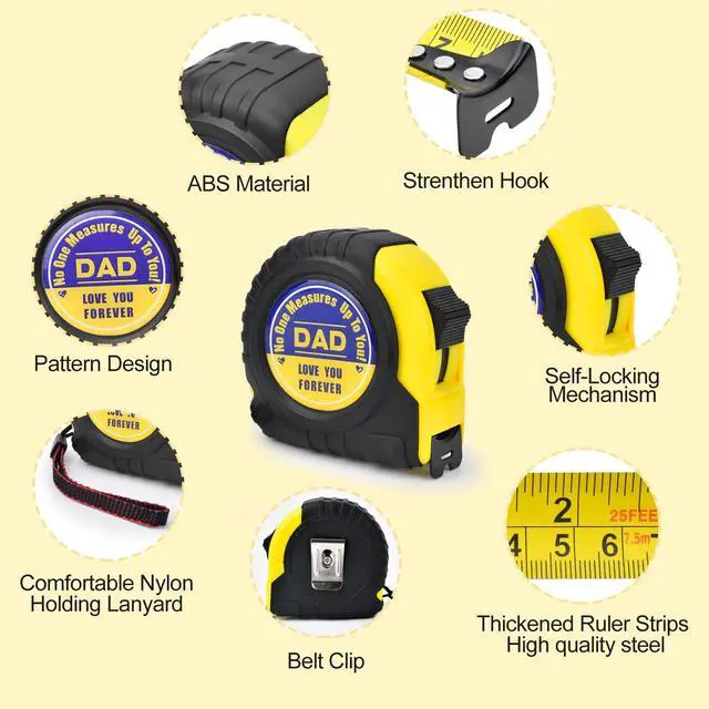 Alt view image 3 of 7 - Fathers Day Dad Gifts from Son Tape Measure 25ft Birthday Gifts for Husband | Stocking Stuffers for Dad Measuring Tape Measure 50ft Retractable from Son Kids Wife Engraved Digital Measurement Tape