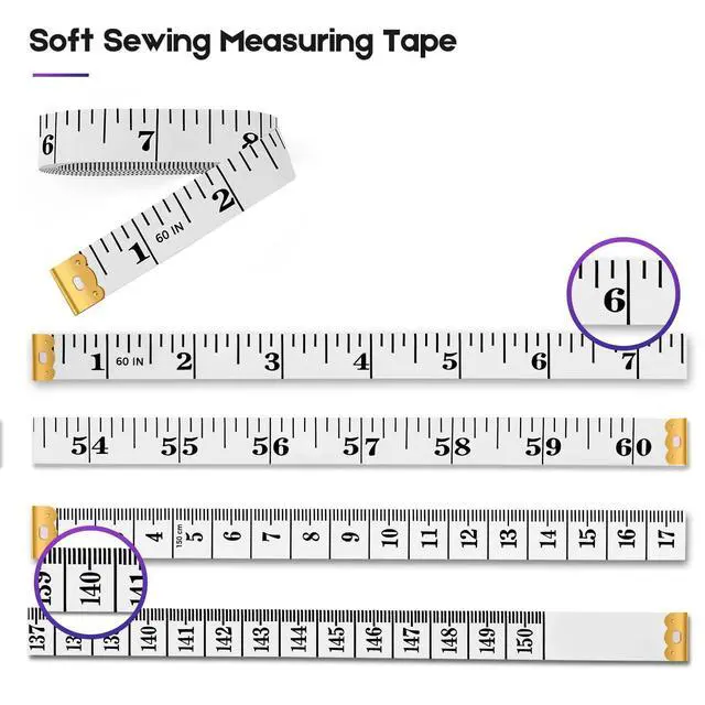 Alt view image 2 of 4 - Tape Measure, Soft Tape Measure 60" Double Scale Body & Sewing,150cm | Flexible, soft tape with dual inch/cm scale ideal for body, sewing, tailoring & waist measurements. Lightweight & portable