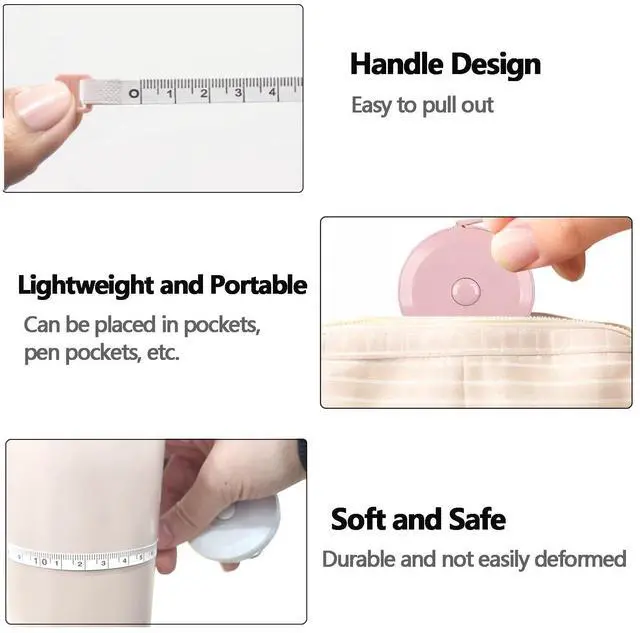Alt view image 5 of 7 - 3 Pack Tape Measures Retractable Measuring Tape for Body, 60-Inch 1.5 Meter Dual Sided Flexible Ruler for Craft Fabric Cloth Sewing Tailor Weight Loss Body Measuring Tape (Macaron Blue, Pink, Green)