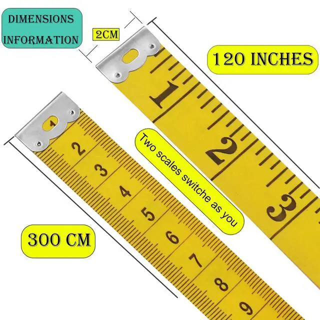 Alt view image 2 of 6 - Oboteny 2Pcs Tape Measure Measuring Tape for Body, 120-Inch Double Scale Sewing Flexible Ruler for Weight Loss Body Measurement Tailor Craft Vinyl Body Measurement Tape(White, Yellow)