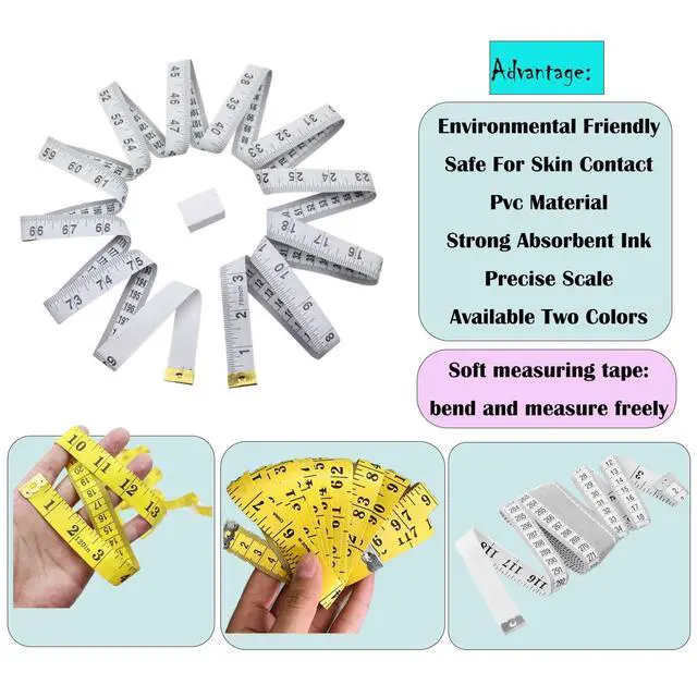 Alt view image 4 of 6 - Oboteny 2Pcs Tape Measure Measuring Tape for Body, 120-Inch Double Scale Sewing Flexible Ruler for Weight Loss Body Measurement Tailor Craft Vinyl Body Measurement Tape(White, Yellow)