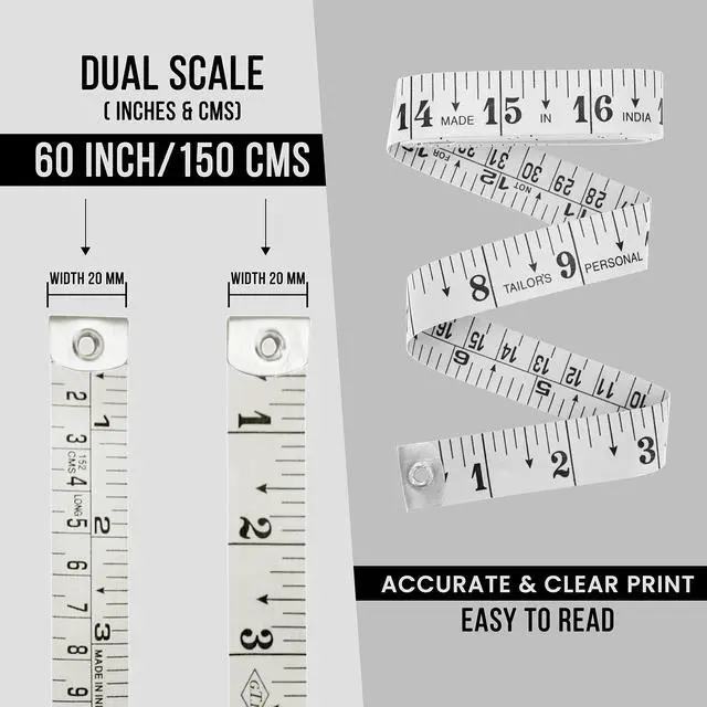 Alt view image 4 of 7 - Flexible Tape Measure, Accurate Dual Scale Standard & Metric Measurements Tape,Soft Measuring Tape for Body, Weight Loss Sewing Tailor Craft Ruler,Blue,150cm/60 inch (White / 2 Pack)