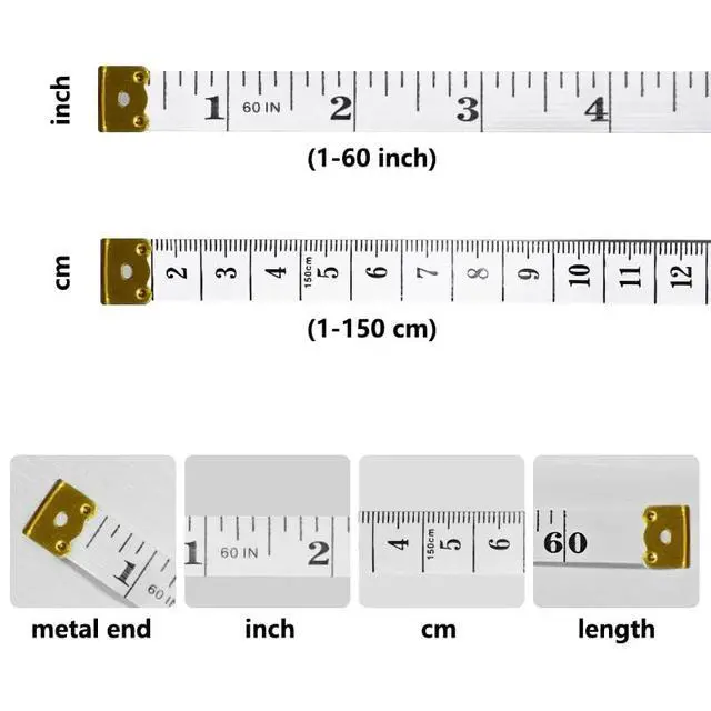 Alt view image 4 of 6 - Soft Tape Pack of 2 Measure Dual Scale Standard & Metric Measurements Tape Scale Body Measuring Tape for Weight Loss Tailor Craft Ruler 60 Inches (White+Yellow)