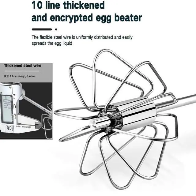 Alt view image 5 of 7 - Stainless Steel Semi-Automatic Easy Whisk Handheld Mixer Hand Push Rotary Whisk Blender Egg Beater Hand Push Mixer Stirrer Egg Scrambler for Blending, Whisking, Frothing, Beating & Stirring, 10Inch
