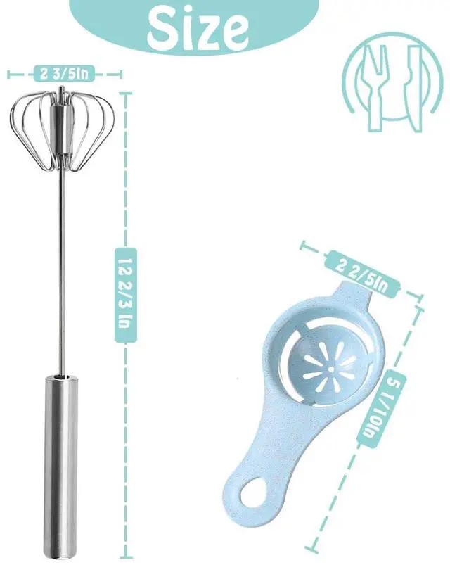 Alt view image 2 of 7 - Semi-automatic Whisk, Stainless Steel Egg Beater, Hand Push Rotary Whisks Mixer Stirrer for Making Cream, Whisking, Beating and Stirring (12Inch)