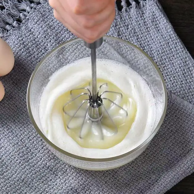 Alt view image 6 of 7 - Semi-automatic Whisk, Stainless Steel Egg Beater, Hand Push Rotary Whisks Mixer Stirrer for Making Cream, Whisking, Beating and Stirring (12Inch)