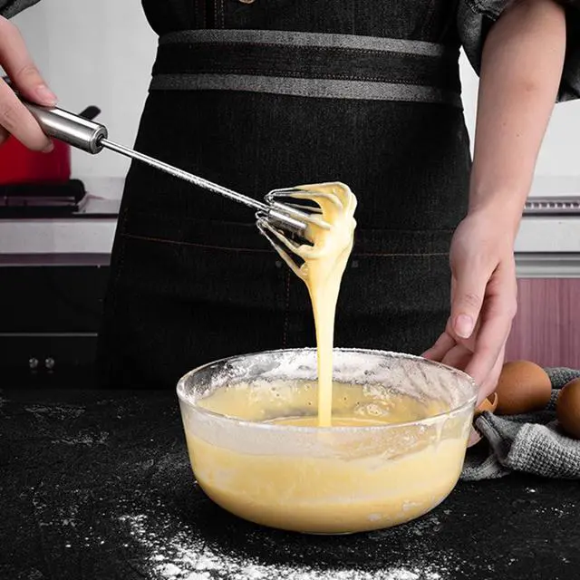 Alt view image 7 of 7 - Semi-automatic Whisk, Stainless Steel Egg Beater, Hand Push Rotary Whisks Mixer Stirrer for Making Cream, Whisking, Beating and Stirring (12Inch)