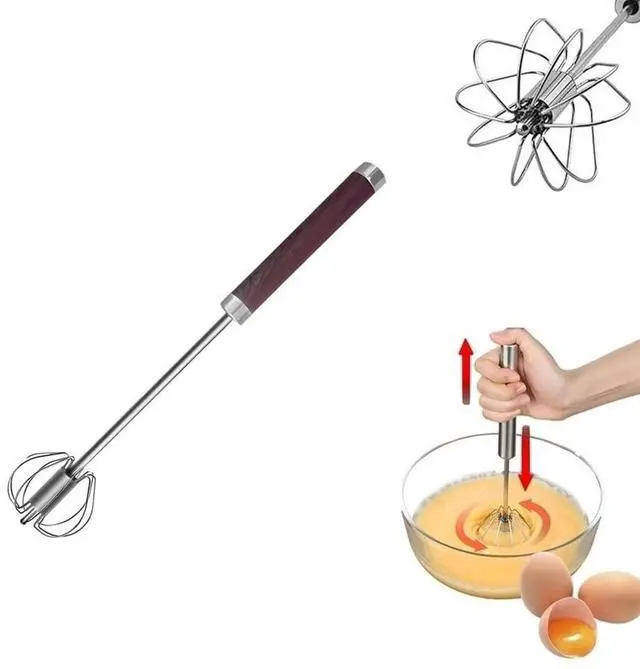 Main image of Stainless Steel Semi-Automatic Easy Whisk Handheld Mixer Hand Push Rotary Whisk Blender Egg Beater Hand Push Mixer Stirrer Egg Scrambler for Blending, Whisking, Frothing, Beating & Stirring, 10in