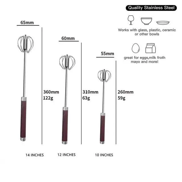 Alt view image 2 of 7 - Stainless Steel Semi-Automatic Easy Whisk Handheld Mixer Hand Push Rotary Whisk Blender Egg Beater Hand Push Mixer Stirrer Egg Scrambler for Blending, Whisking, Frothing, Beating & Stirring, 10in