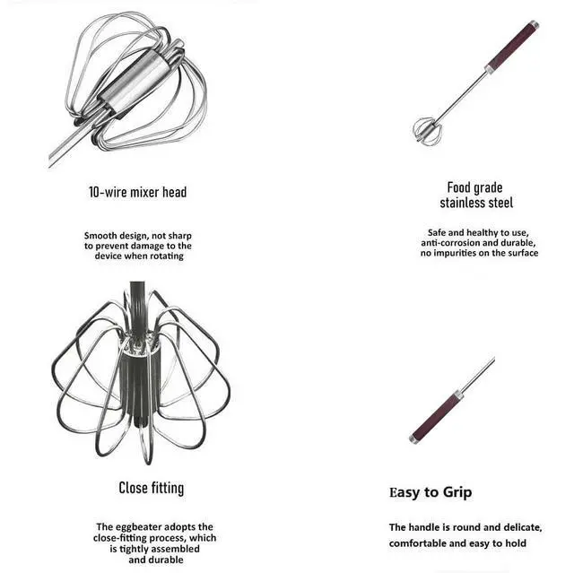 Alt view image 3 of 7 - Stainless Steel Semi-Automatic Easy Whisk Handheld Mixer Hand Push Rotary Whisk Blender Egg Beater Hand Push Mixer Stirrer Egg Scrambler for Blending, Whisking, Frothing, Beating & Stirring, 10in