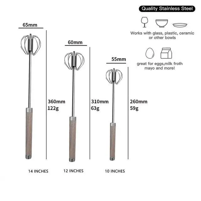 Alt view image 2 of 7 - Stainless Steel Semi-Automatic Easy Whisk Handheld Mixer Hand Push Rotary Whisk Blender Egg Beater Hand Push Mixer Stirrer Egg Scrambler for Blending, Whisking, Frothing, Beating & Stirring, 10Inch