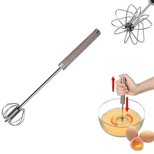 Main image of Stainless Steel Semi-Automatic Easy Whisk Handheld Mixer Hand Push Rotary Whisk Blender Egg Beater Hand Push Mixer Stirrer Egg Scrambler for Blending, Whisking, Frothing, Beating & Stirring, 10Inch