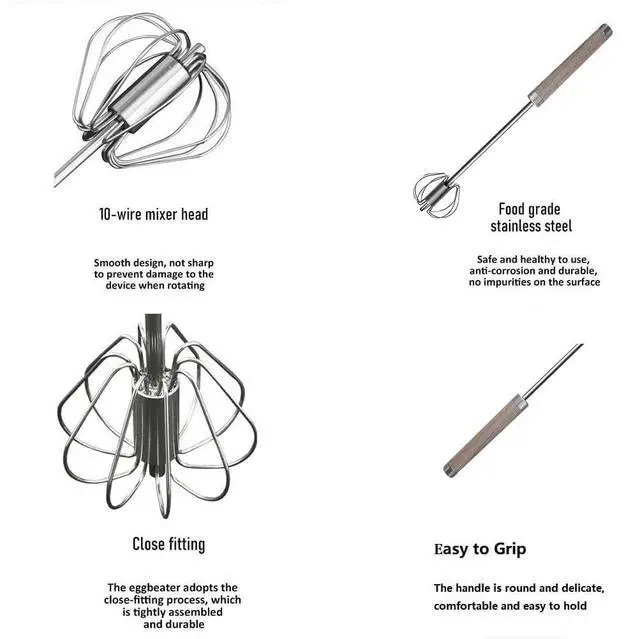 Alt view image 3 of 7 - Stainless Steel Semi-Automatic Easy Whisk Handheld Mixer Hand Push Rotary Whisk Blender Egg Beater Hand Push Mixer Stirrer Egg Scrambler for Blending, Whisking, Frothing, Beating & Stirring, 10Inch