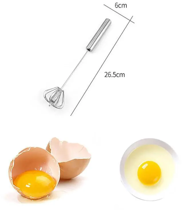 Alt view image 2 of 7 - Stainless Steel Egg Whisk, Hand Push Rotary Whisk Blender | Egg Beater Mixer, Semi-Automatic Rotating, Hand Mixer Blender, Milk Frother, Stirrer for Blending, Whisking, Stirring