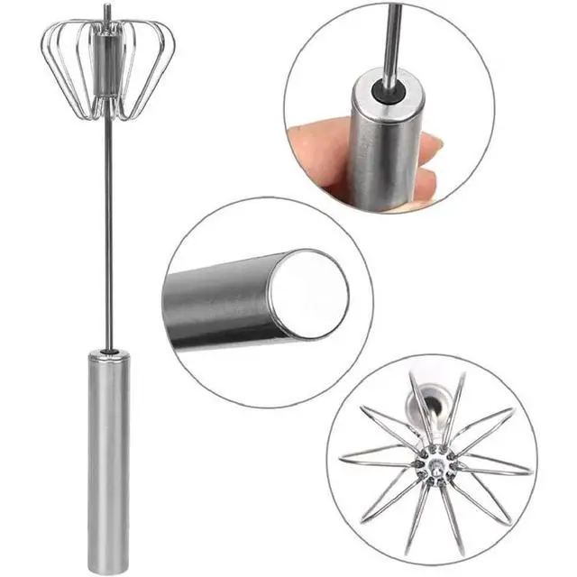 Alt view image 5 of 7 - Stainless Steel Egg Whisk, Hand Push Rotary Whisk Blender | Egg Beater Mixer, Semi-Automatic Rotating, Hand Mixer Blender, Milk Frother, Stirrer for Blending, Whisking, Stirring