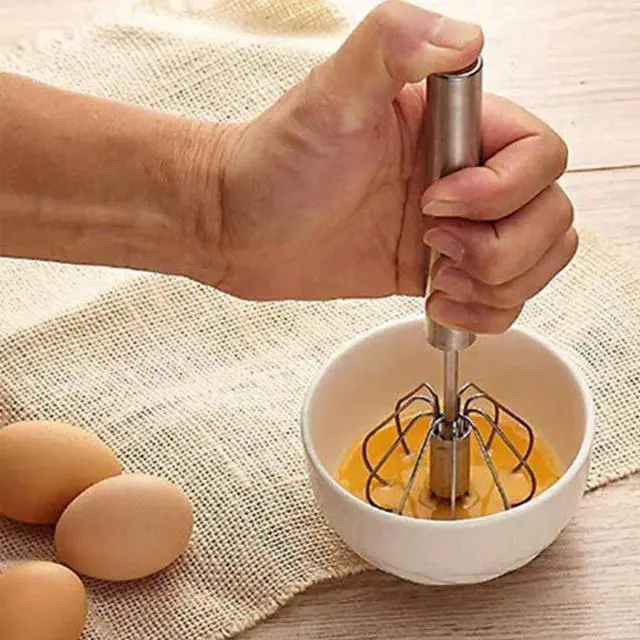 Alt view image 7 of 7 - Stainless Steel Egg Whisk, Hand Push Rotary Whisk Blender | Egg Beater Mixer, Semi-Automatic Rotating, Hand Mixer Blender, Milk Frother, Stirrer for Blending, Whisking, Stirring