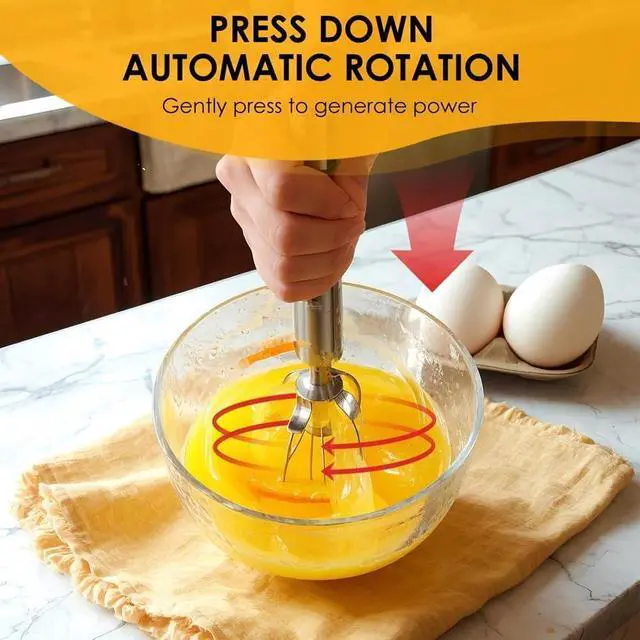 Alt view image 3 of 7 - Stainless Steel Semi-Automatic Whisk Wider Hand Push Rotary Whisk Versatile Hand Push Mixer Stirrer Tool Rotary Egg Beater for Cooking, Blending, Mixing, Stirring, Whipping (10in)