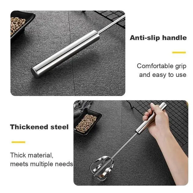 Alt view image 4 of 7 - Stainless Steel Semi-Automatic Whisk Wider Hand Push Rotary Whisk Versatile Hand Push Mixer Stirrer Tool Rotary Egg Beater for Cooking, Blending, Mixing, Stirring, Whipping (10in)
